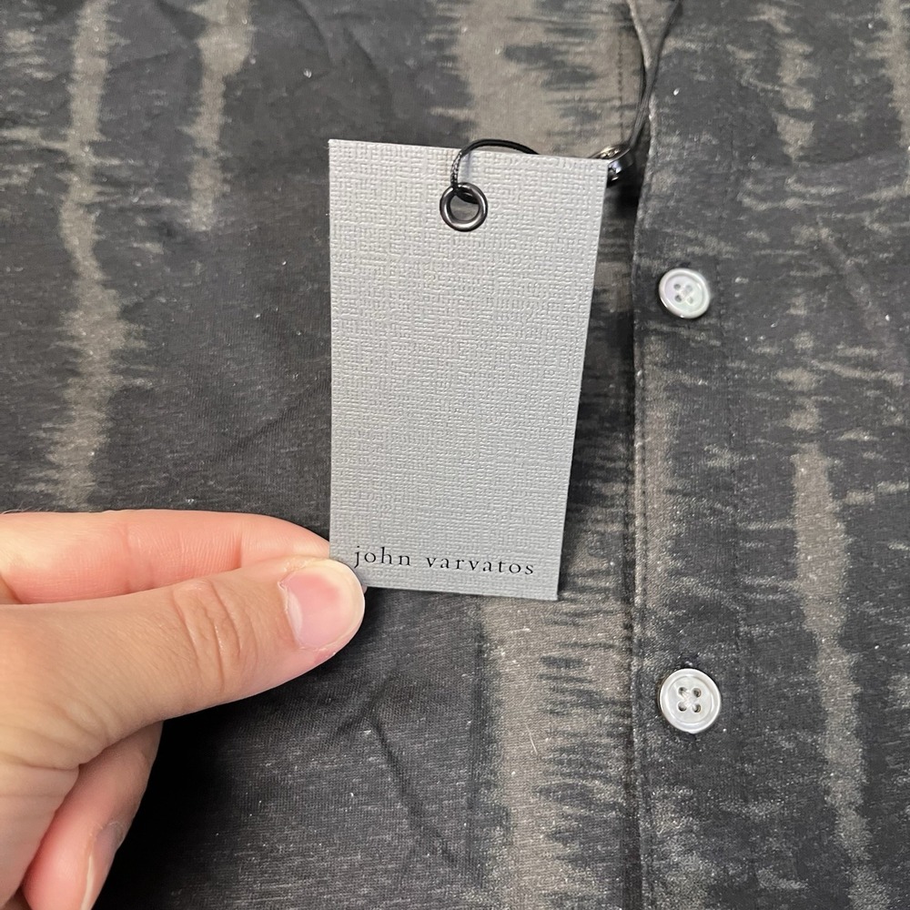NEW John Varvatos Men Size S Abstract Stripe Linen Blend Button Front Shirt $228 - Picture 2 of 8